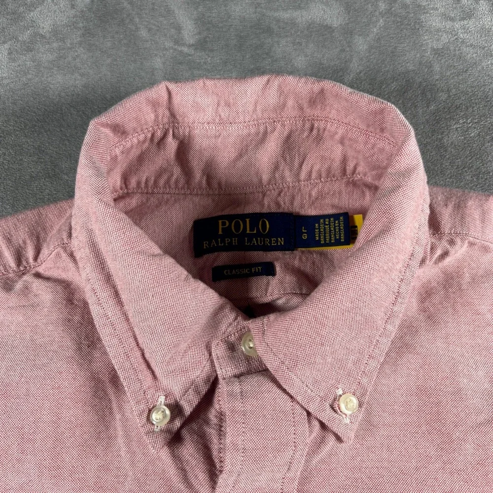 Polo Ralph Lauren Mens Large Pink Short Sleeve Oxford Button Down Shirt Classic